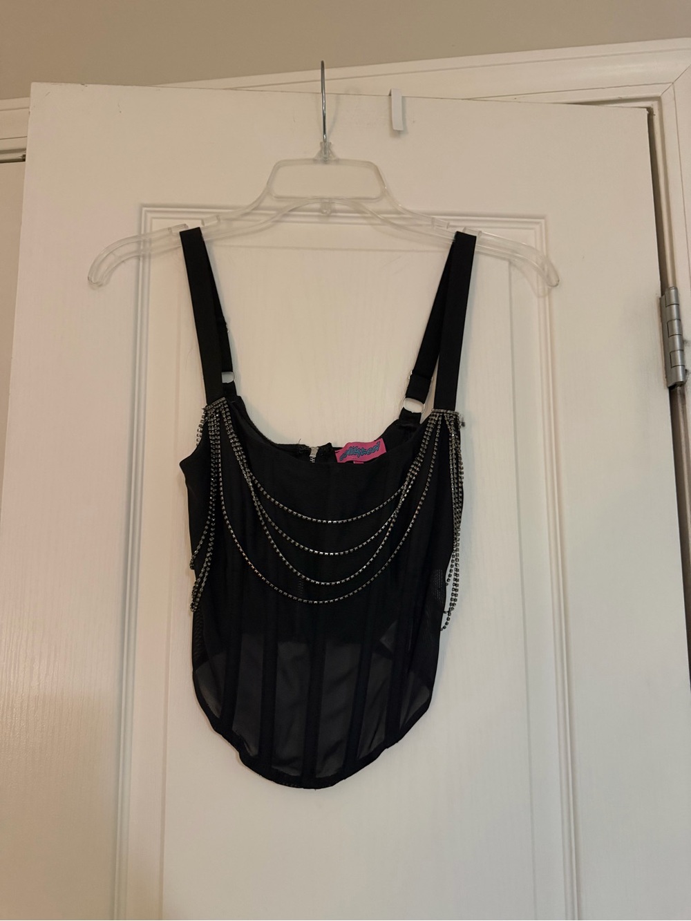 Edikted black corset tank top with silver chain detailing, size XS